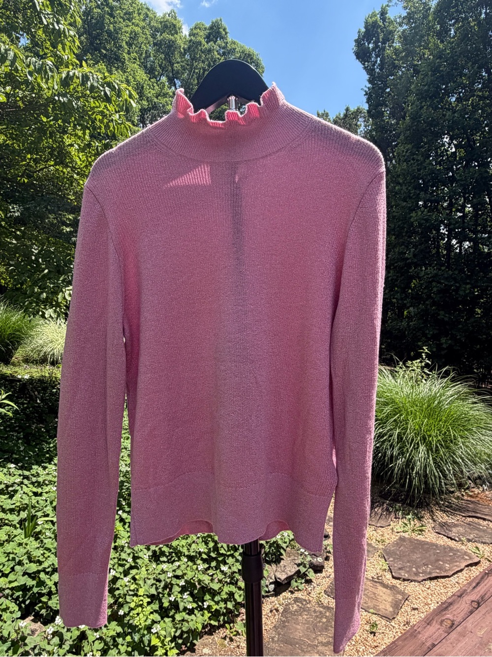 J. Crew Metallic Pink Merino Wool Blend Sweater- Size L